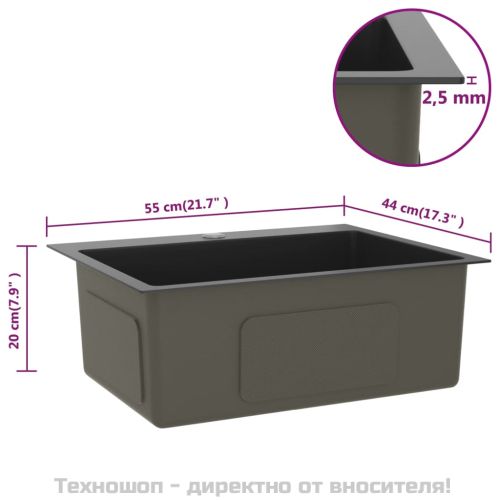 Ръчно изработена кухненска мивка, черна, неръждаема стомана