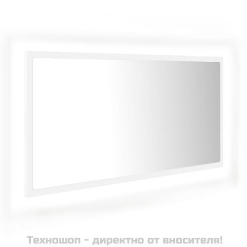 LED огледало за баня, бяло, 90x8,5x37 см, акрил