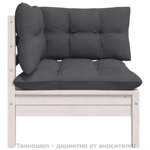 Градински 2-местен диван с възглавници, бял, борово дърво масив