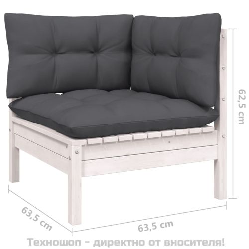 Градински 2-местен диван с възглавници, бял, борово дърво масив