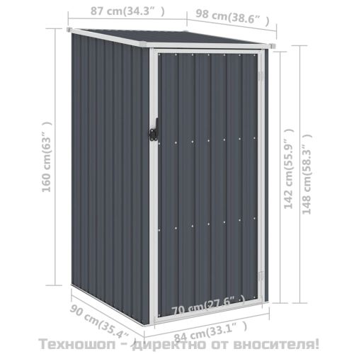 Градинска барака, антрацит, 87x98x159 см, поцинкована стомана