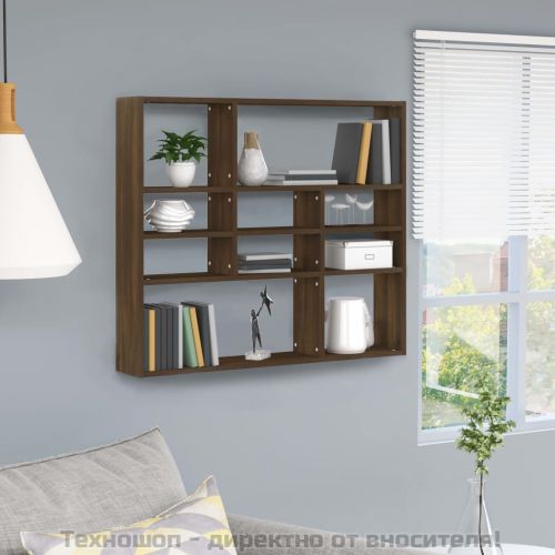 Стенен рафт, кафяв дъб, 90x16x78 см, инженерно дърво