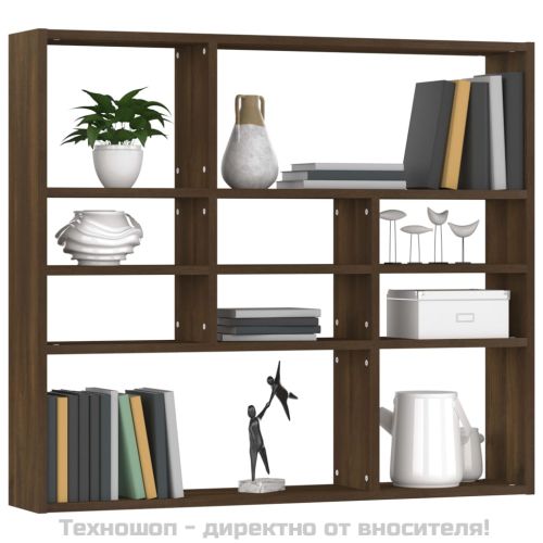 Стенен рафт, кафяв дъб, 90x16x78 см, инженерно дърво