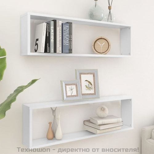 Стенни кубични рафтове 2 бр бели 100x15x30 см инженерно дърво