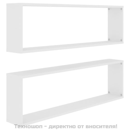 Стенни кубични рафтове 2 бр бели 100x15x30 см инженерно дърво