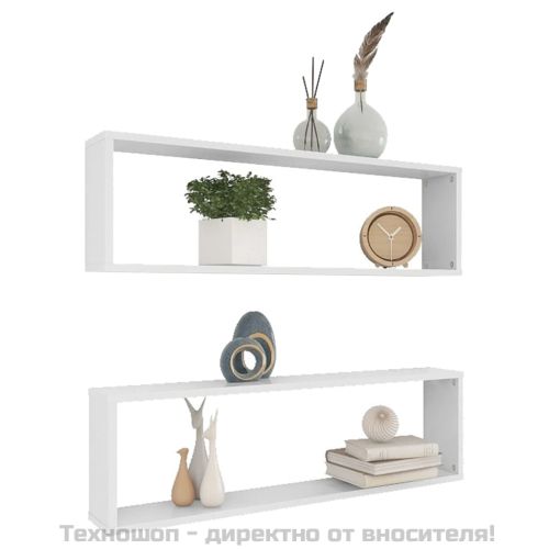 Стенни кубични рафтове 2 бр бели 100x15x30 см инженерно дърво