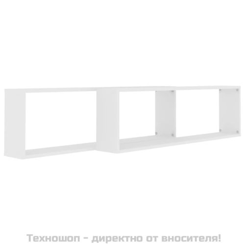 Стенни кубични рафтове 2 бр бели 100x15x30 см инженерно дърво