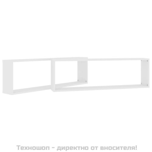 Стенни кубични рафтове 2 бр бели 100x15x30 см инженерно дърво