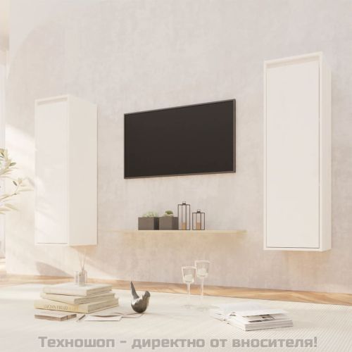 Стенни шкафове, 2 бр, бели, 30x30x100 см, бор масив