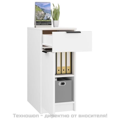 Шкаф за бюро, бял, 33,5x50x75 см, инженерно дърво