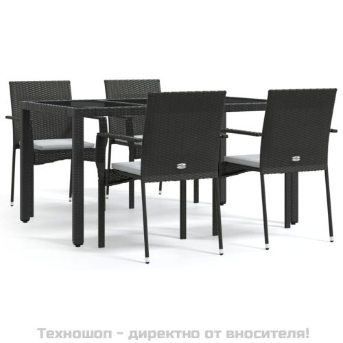 Градински трапезен комплект възглавници 5 части черен полиратан