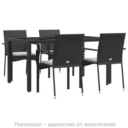 Градински трапезен комплект възглавници 5 части черен полиратан