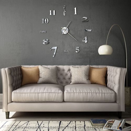 3D стенен часовник, модерен дизайн, 100 см, XXL, сребрист