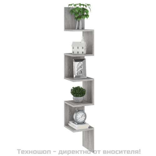Стенен ъглов рафт, сив сонома, 20x20x127,5 см, инженерно дърво