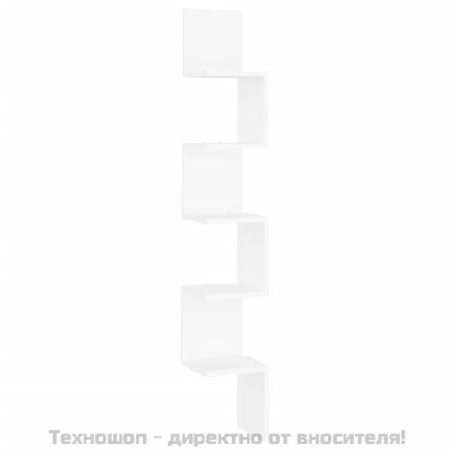 Стенен ъглов рафт, бял, 20x20x127,5 см, инженерно дърво