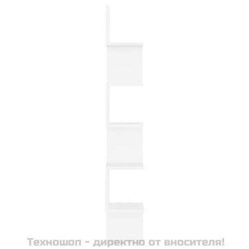 Стенен ъглов рафт, бял, 20x20x127,5 см, инженерно дърво