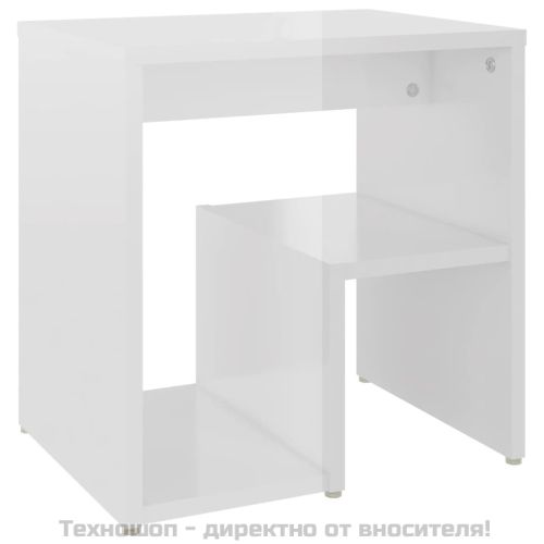 Шкафче за спалня, бял гланц, 40x30x40 см, инженерно дърво