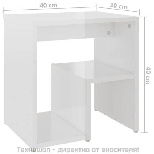 Шкафче за спалня, бял гланц, 40x30x40 см, инженерно дърво