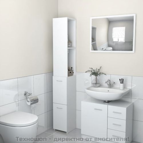 Шкаф за баня, бял, 25x26,5x170 см, инженерно дърво