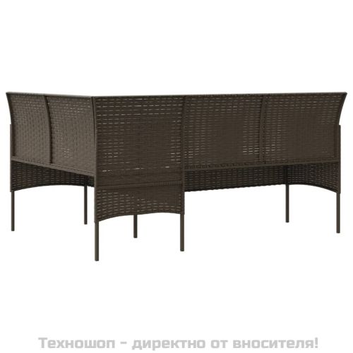 Комплект Г-образно канапе с възглавници 5 части кафяв полиратан