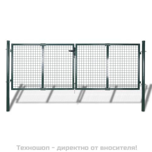 Оградна порта, стомана, 300x100 см, зелена