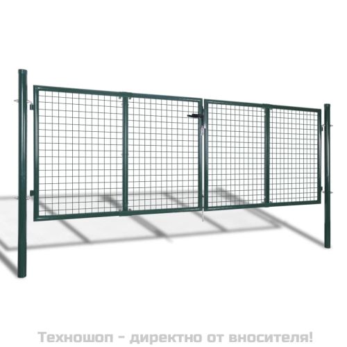 Оградна порта, стомана, 300x100 см, зелена