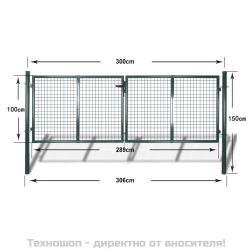 Оградна порта, стомана, 300x100 см, зелена