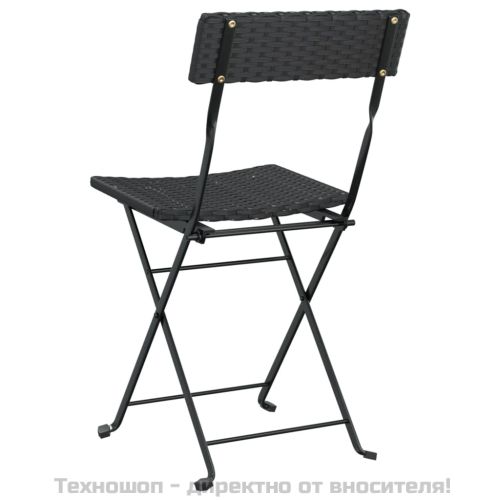 Сгъваеми бистро столове, 6 бр, черни, полиратан и стомана