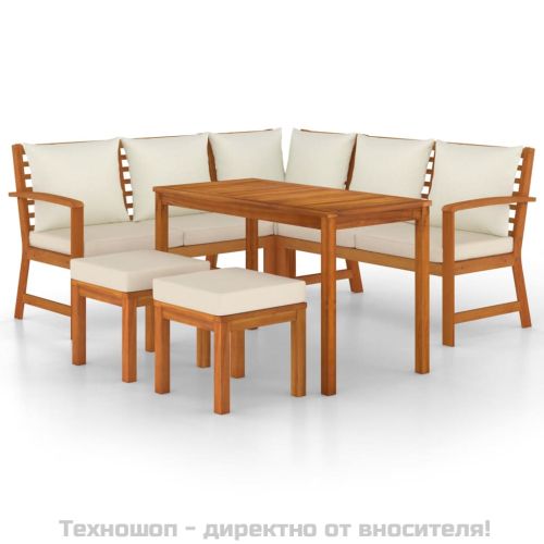 Градински трапезен комплект 6 части с възглавници акация масив