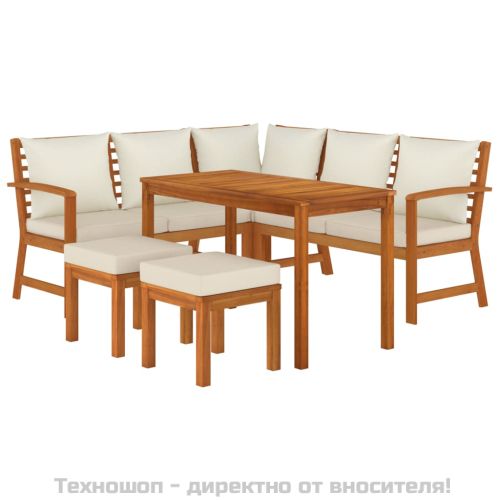 Градински трапезен комплект 6 части с възглавници акация масив
