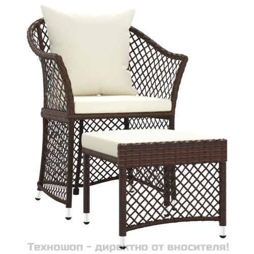 Градински комплект с възглавници, 2 части, кафяв, полиратан