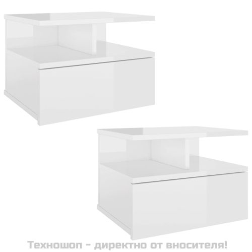 Нощни шкафчета за стена 2 бр силен бял гланц 40x31x27 см