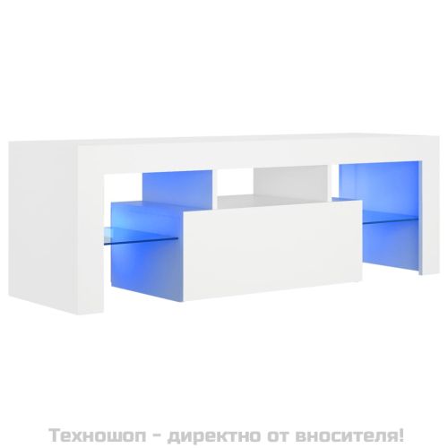 ТВ шкаф с LED осветление, бял, 120x35x40 см