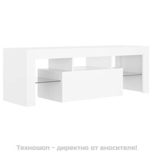 ТВ шкаф с LED осветление, бял, 120x35x40 см