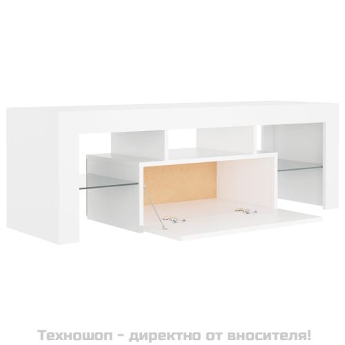 ТВ шкаф с LED осветление, бял, 120x35x40 см
