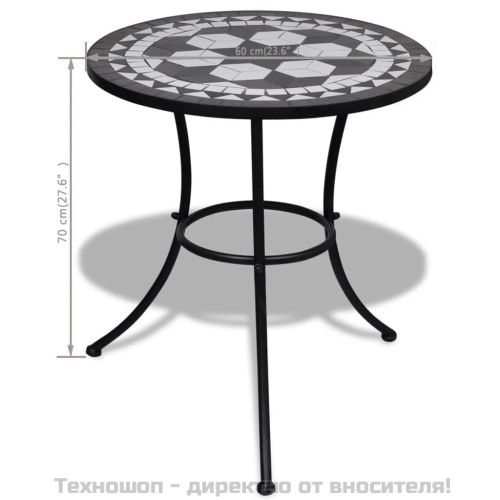 Бистро маса, черно и бяло, 60 см, мозайка