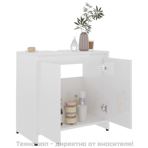 Шкаф за баня, бял гланц, 60x33x61 см, инженерно дърво