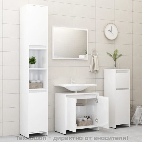 Шкаф за баня, бял гланц, 60x33x61 см, инженерно дърво