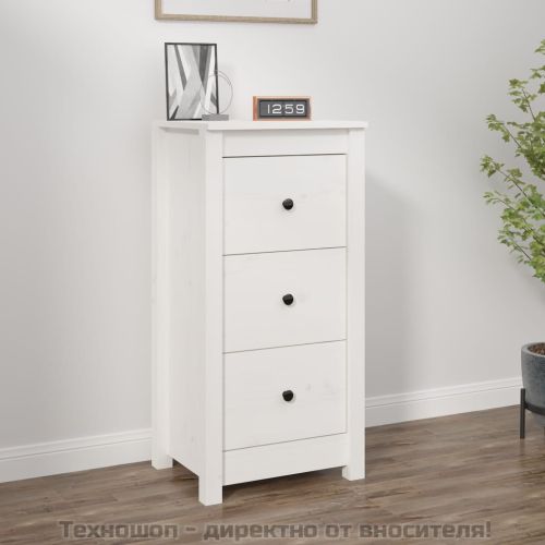 Сайдборд, бял, 40x35x80 см, бор масив