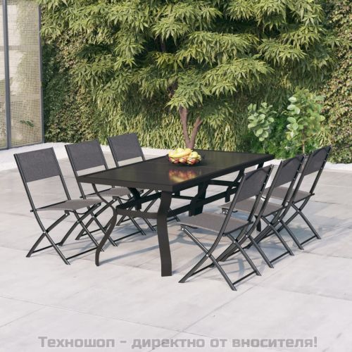 Градински трапезен комплект, 7 части, сиво и черно