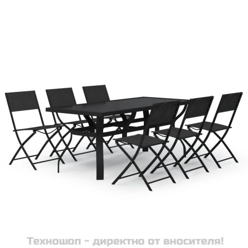 Градински трапезен комплект, 7 части, сиво и черно