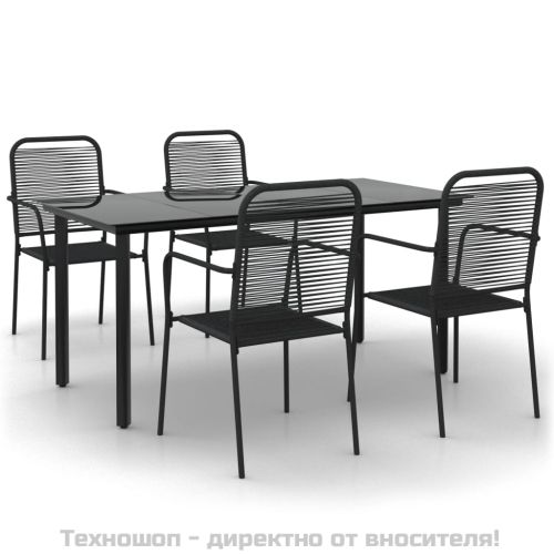 Градински комплект, 5 части, черен, памучно въже и стомана