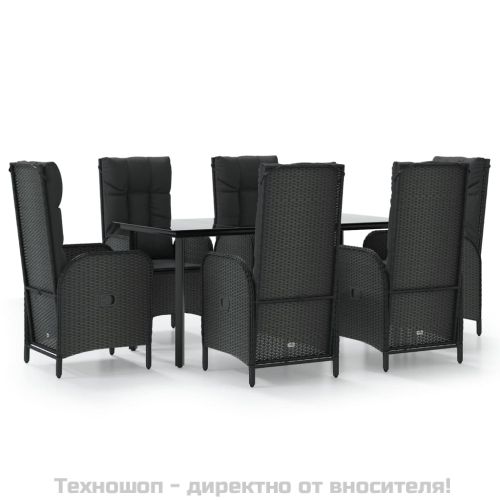 Градински трапезен комплект 7 части възглавници черен полиратан