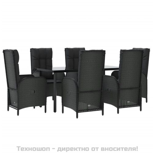 Градински трапезен комплект 7 части възглавници черен полиратан