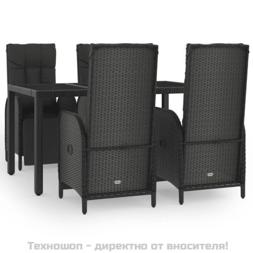 Градински трапезен комплект възглавници 5 части черен полиратан