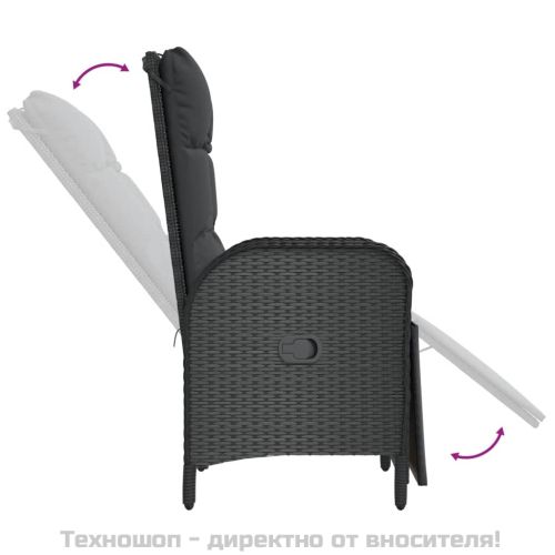 Градински трапезен комплект възглавници 9 части черен полиратан