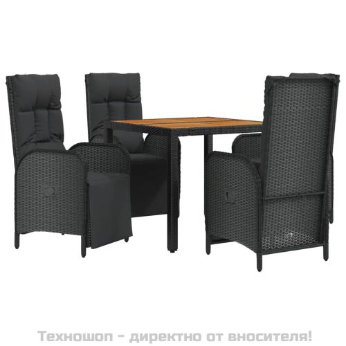 Градински трапезен комплект възглавници 5 части черен полиратан