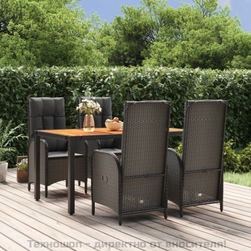 Градински трапезен комплект възглавници 5 части черен полиратан