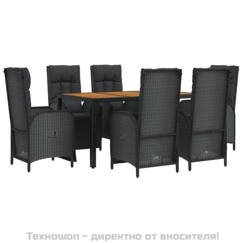 Градински трапезен комплект 7 части възглавници черен полиратан