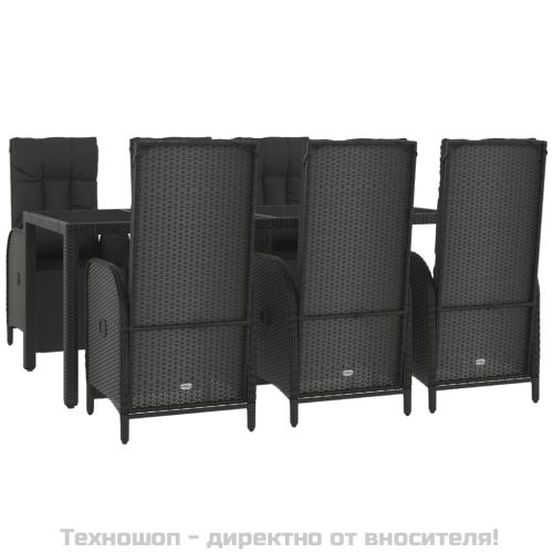 Градински трапезен комплект 7 части възглавници черен полиратан